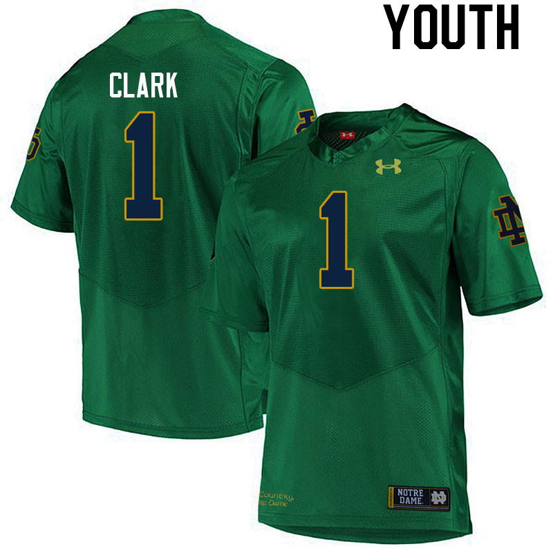 Youth #1 Jordan Clark Notre Dame Fighting Irish College Football Jerseys Stitched-Green